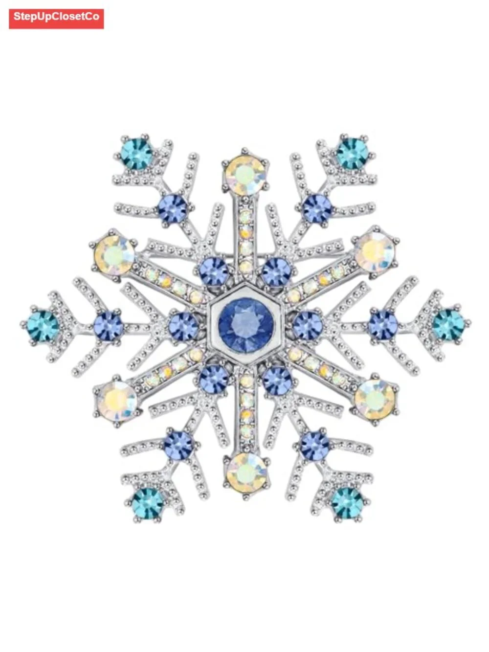 Snowflake Brooch Pin Crystal Rhinestone Silver Tone